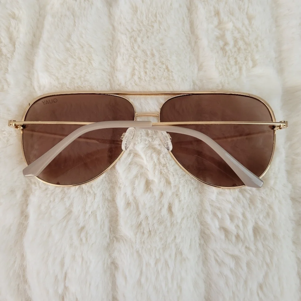 QUAY // ltd ed rivet detail gold frames with tan lenses aviator sunglass…